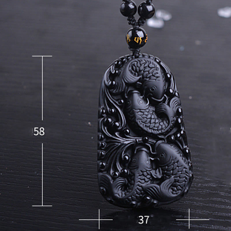 Buddha Stones黒曜石 鯉 彫刻 強さ ビーズ ネックレス ペンダント - image 16