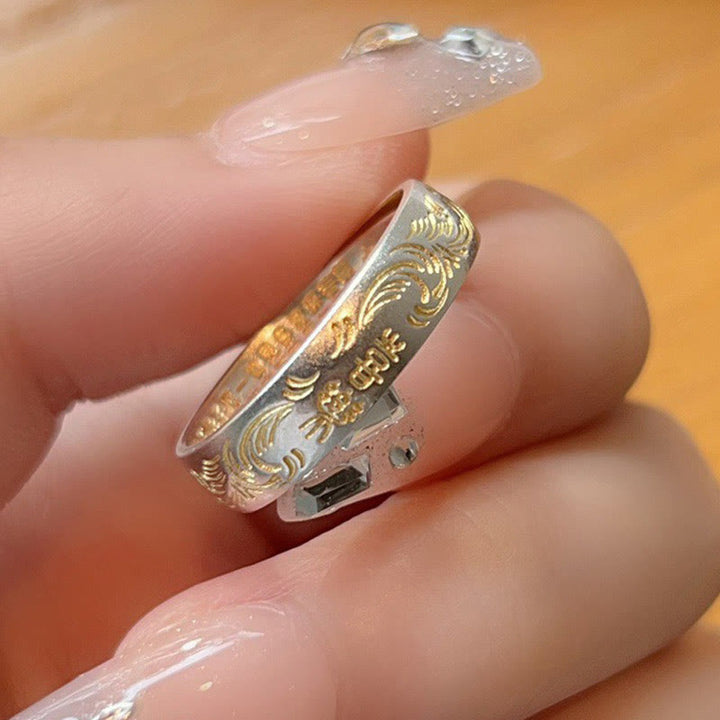 仏陀石 999 スターリングシルバー 金彩 喜びの花模様 平安の般若心経リング - image 6