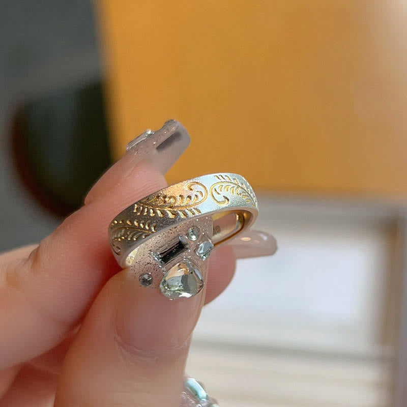 仏陀石 999 スターリングシルバー 金彩 喜びの花模様 平安の般若心経リング - image 12