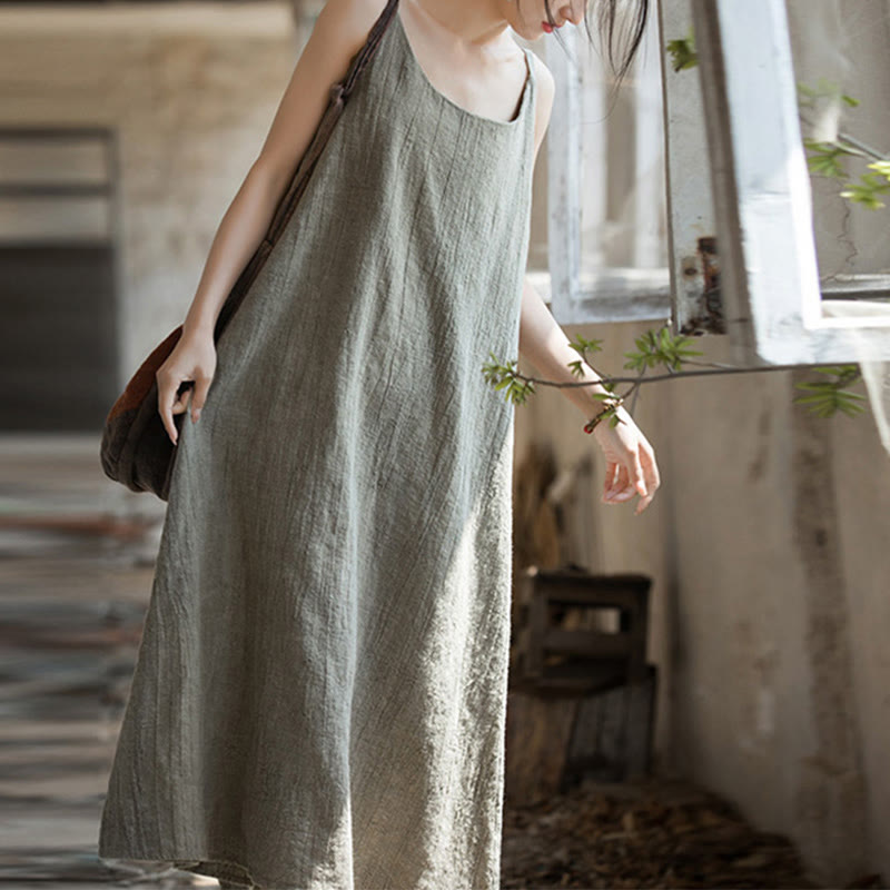 Buddha Stonesのサマースパゲッティストラップハンドメイドタイダイリネンミディキャミワンピース - リネン - F( US4-8/10、 UK/AU8-12/14、EU36-40/42に適合) - image 17