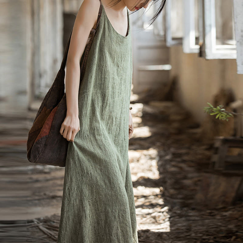 Buddha Stonesのサマースパゲッティストラップハンドメイドタイダイリネンミディキャミワンピース - image 10