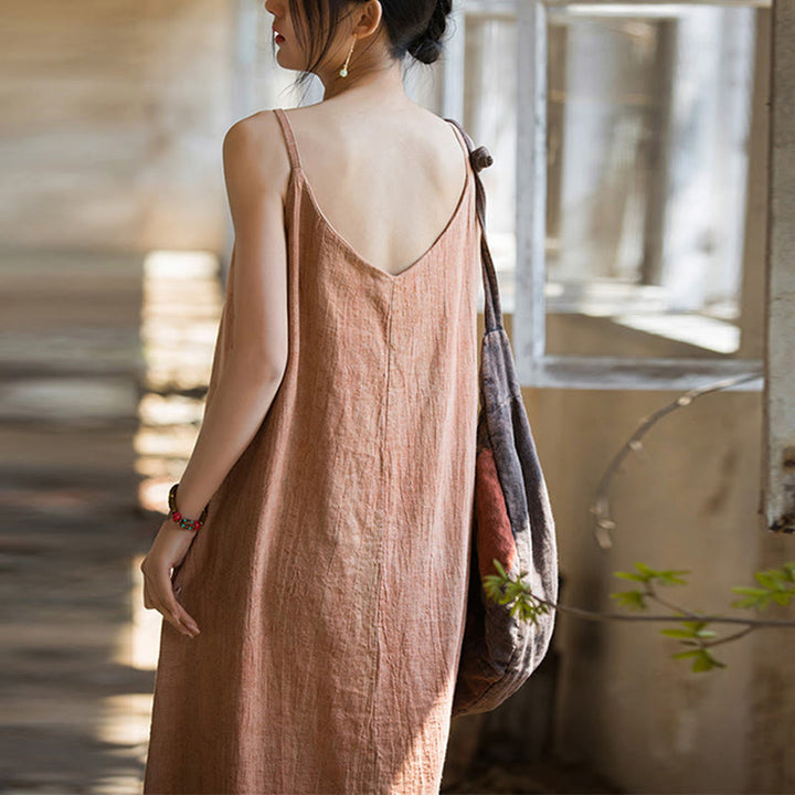 Buddha Stonesのサマースパゲッティストラップハンドメイドタイダイリネンミディキャミワンピース - image 14