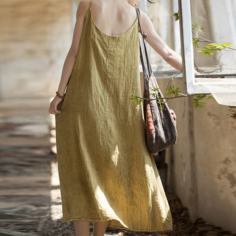 Buddha Stonesのサマースパゲッティストラップハンドメイドタイダイリネンミディキャミワンピース - image 2