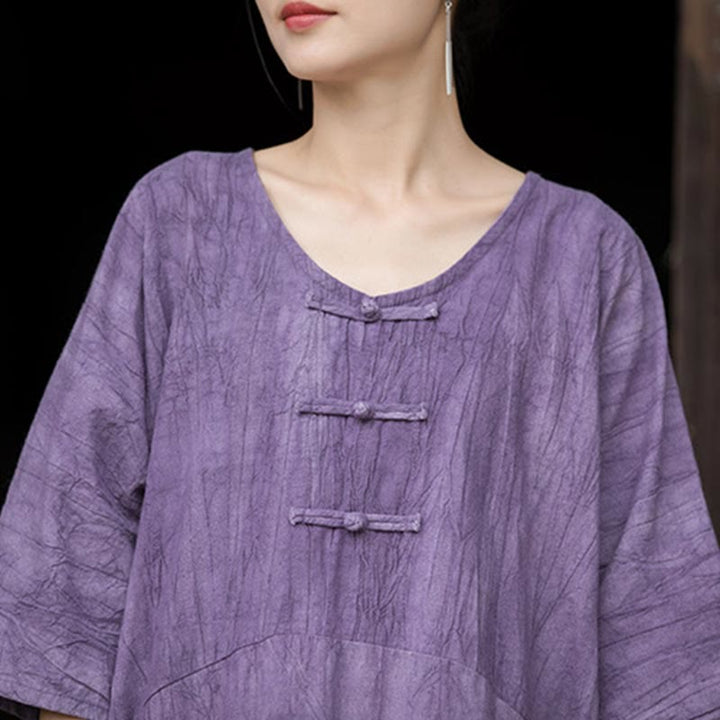 Buddha Stonesハンドメイド タイダイ ラミー リネン フロッグボタン ミディドレス ワイドレッグパンツ ポケット付き - image 10