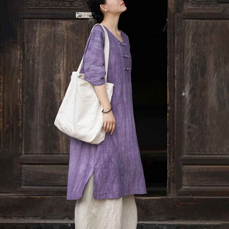 Buddha Stonesハンドメイド タイダイ ラミー リネン フロッグボタン ミディドレス ワイドレッグパンツ ポケット付き - image 8