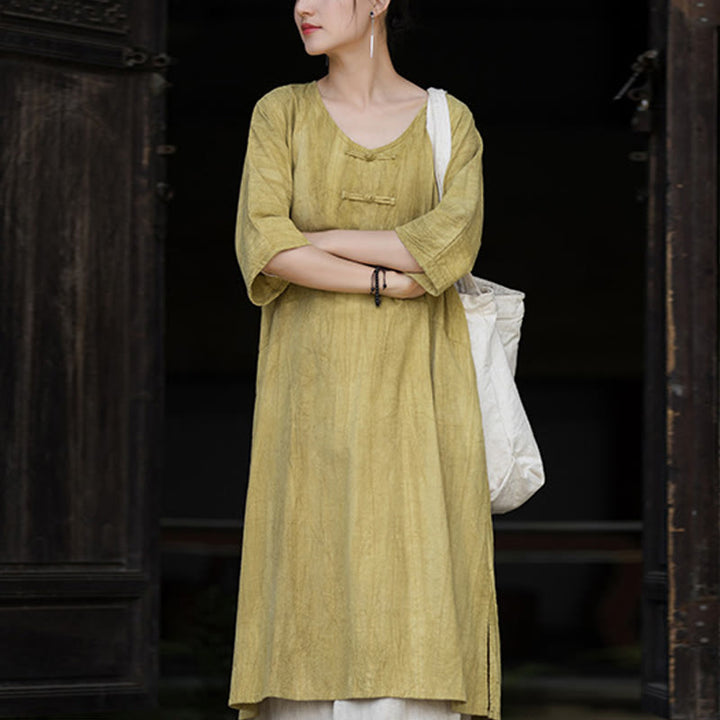 Buddha Stonesハンドメイド タイダイ ラミー リネン フロッグボタン ミディドレス ワイドレッグパンツ ポケット付き - イエロードレス（ドレスのみ） - US4-8/10、 UK/AU8-12/14、 EU36-40/42 (F) - image 28