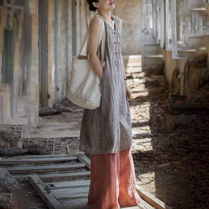 Buddha Stonesフロッグボタン ノースリーブ キャミソール ミディドレス ラミーリネン ワイドレッグパンツ ポケット付き - image 28