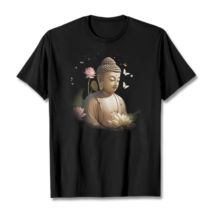 Buddha Stones、蓮、蝶、瞑想、仏陀のTシャツ - 黒 - 2XL - image 4