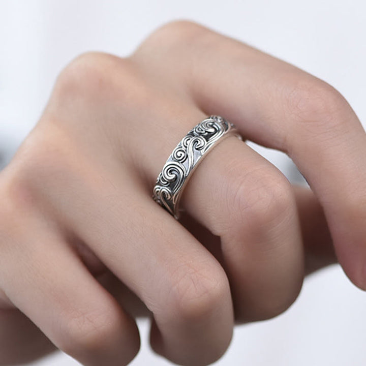 Buddha Stones999 スターリングシルバー 縁起の良い雲の彫刻入り 祝福の調節可能なリング - image 8