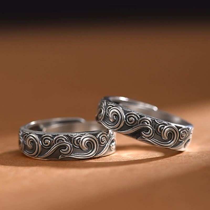 Buddha Stones999 スターリングシルバー 縁起の良い雲の彫刻入り 祝福の調節可能なリング - image 11