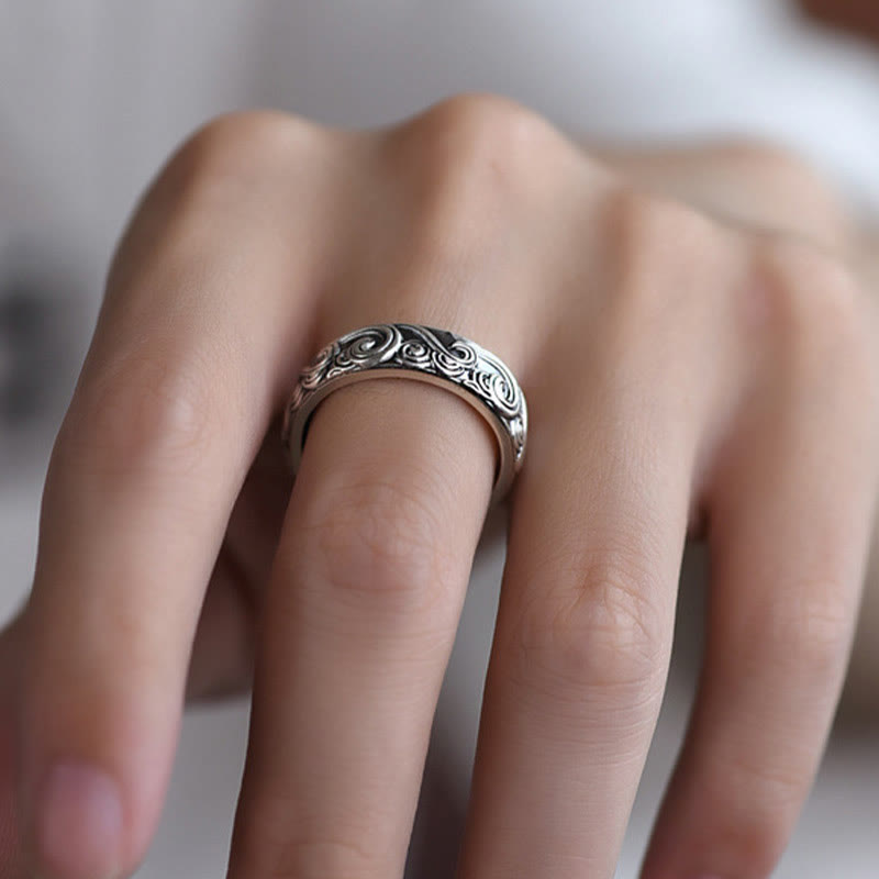 Buddha Stones999 スターリングシルバー 縁起の良い雲の彫刻入り 祝福の調節可能なリング - image 10