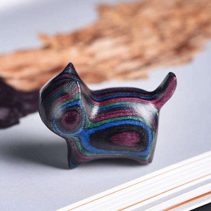 Buddha Stonesミニ猫子猫カラフルな木製かわいいペットの装飾 - 黒紫猫 4.7×2.2×3.5cm - image 5