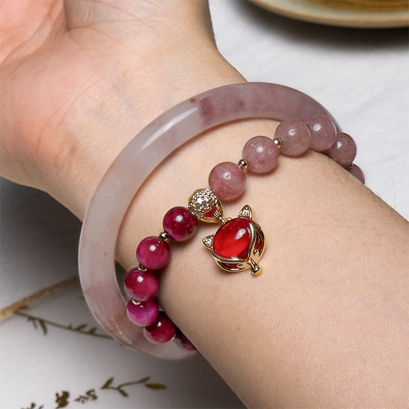 幸福と喜びを高めるBuddha Stonesパープルブレスレットバングルセット - image 1