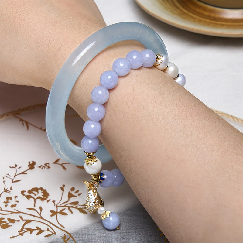 Buddha Stones心の平安とストレス解消 アクアマリン 翡翠 ブルー ブレスレット バングル バンドル - image 2