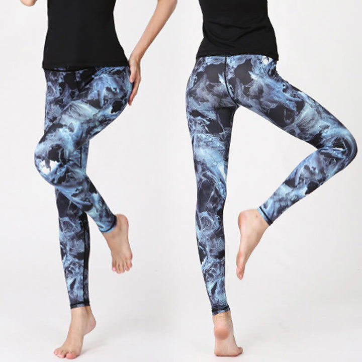 Buddha Stonesと霧の葉のプリント スポーツ エクササイズ フィットネス レギンス レディース ヨガパンツ - image 4