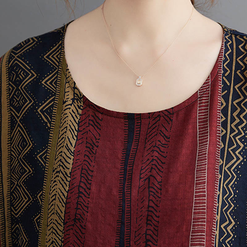 Buddha Stonesボヘミアン ジオメトリック 半袖 ミディドレス ポケット付き - image 4