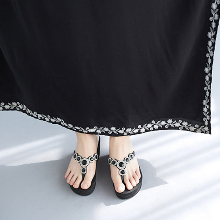 Buddha Stonesサマー 刺繍 フラワー Vネック 半袖 マキシワンピース - image 7