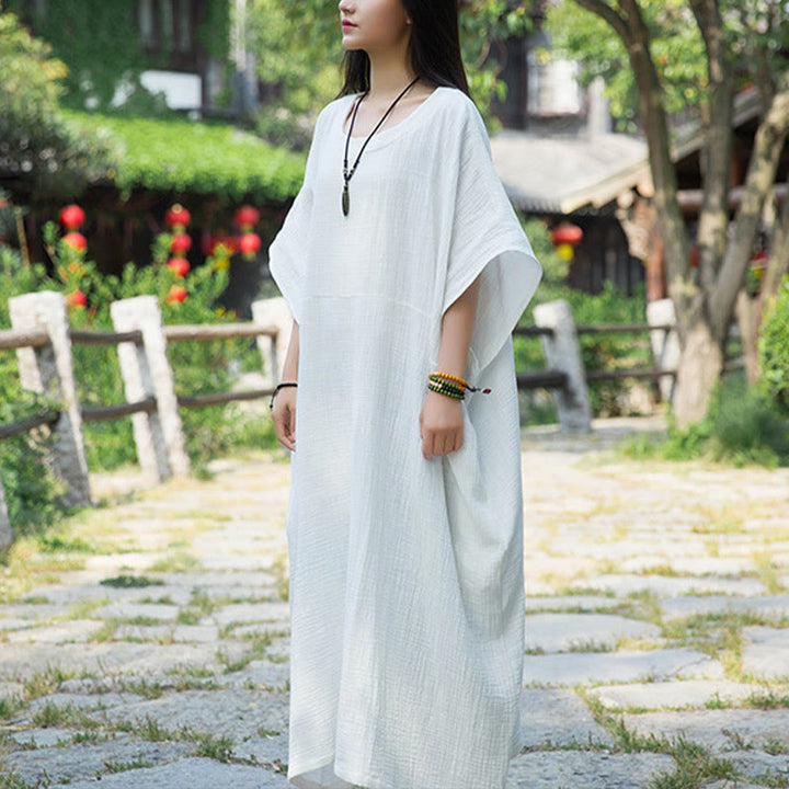 Buddha Stones無地 ゆったり バットウィングスリーブ マキシドレス ポケット付き - image 1