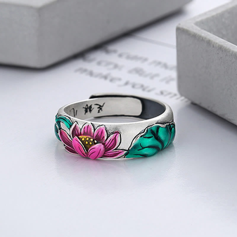 Buddha Stones925スターリングシルバー 蓮の花 般若心経 悟りのリング - image 2