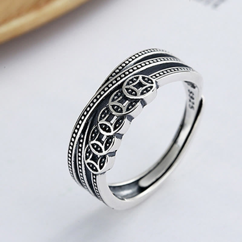 Buddha Stones925スターリングシルバー 銅貨 富の祝福 調節可能なリング - image 3