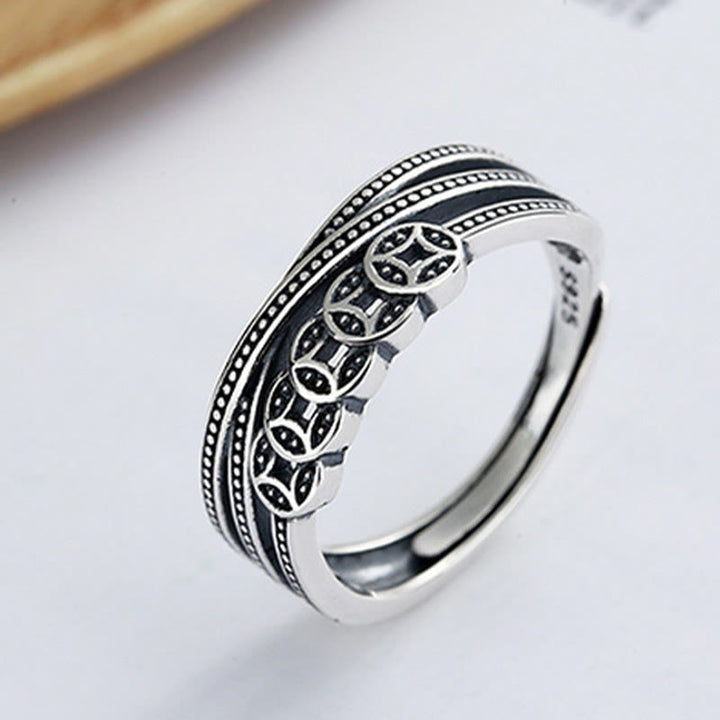 Buddha Stones925スターリングシルバー 銅貨 富の祝福 調節可能なリング - image 3