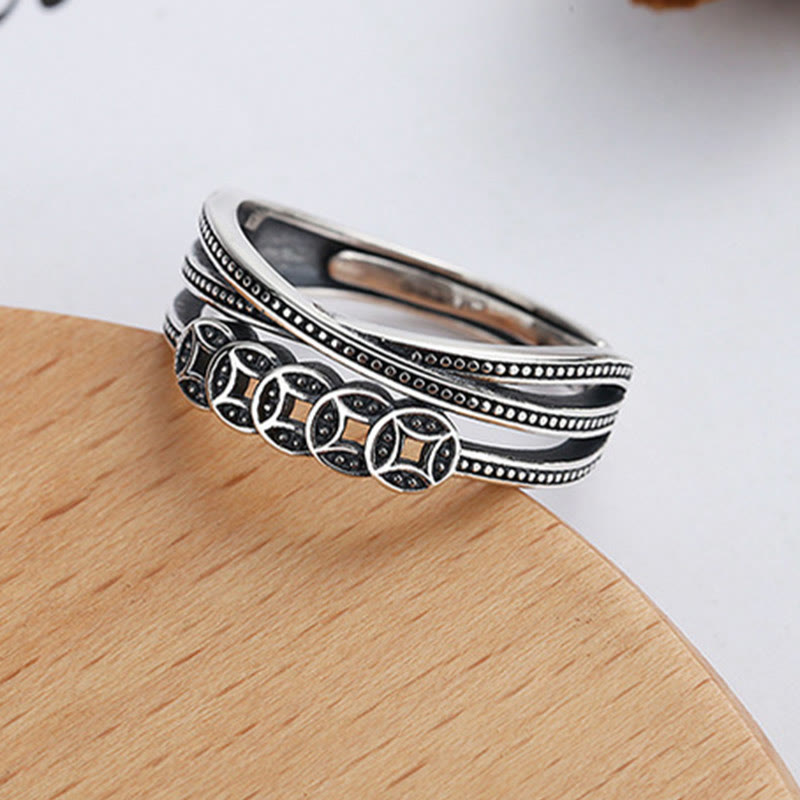 Buddha Stones925スターリングシルバー 銅貨 富の祝福 調節可能なリング - image 2