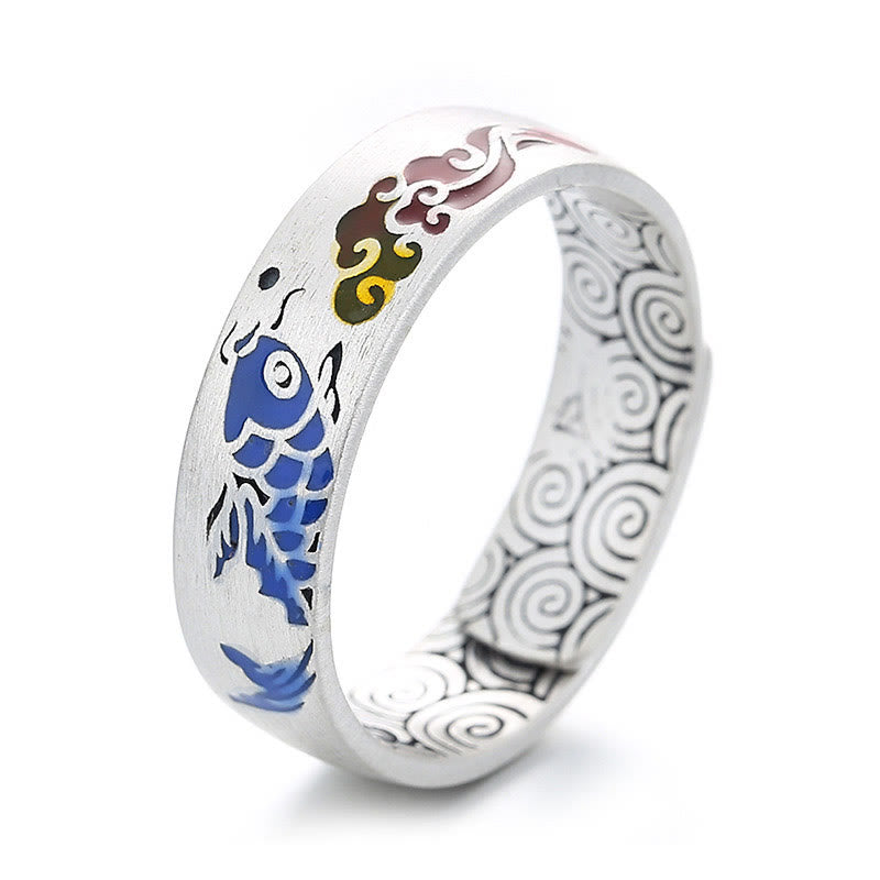 Buddha Stones925 スターリングシルバー 幸運の鯉 縁起の良い雲 富の指輪 - シルバー（調節可能） - image 0