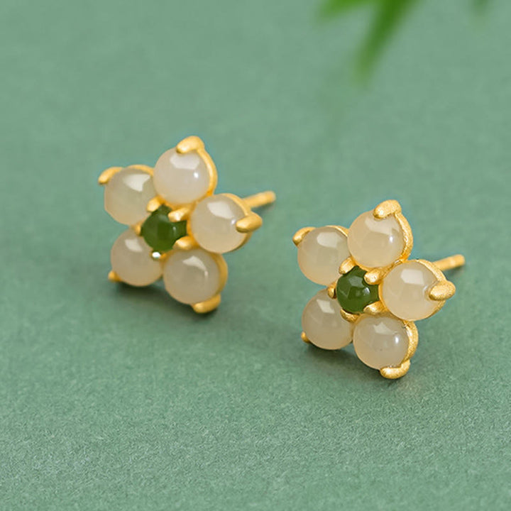 Buddha Stones925スターリングシルバー 和田翡翠 幸運の花 スタッドピアス - image 2