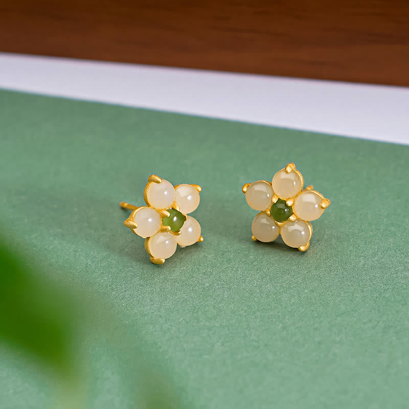 Buddha Stones925スターリングシルバー 和田翡翠 幸運の花 スタッドピアス - image 3