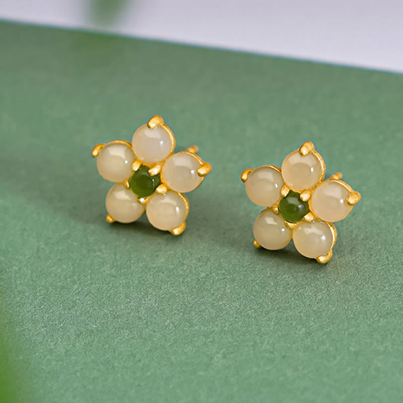 Buddha Stones925スターリングシルバー 和田翡翠 幸運の花 スタッドピアス - image 1