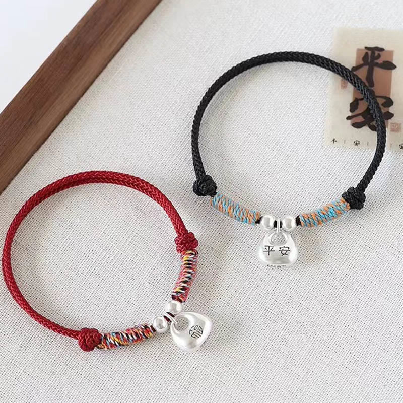 Buddha Stonesハンドメイド925スターリングシルバーフーキャラクター安全と幸運編みブレスレット - image 1