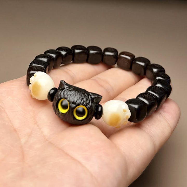 Buddha Stones黒檀かわいい猫 菩提樹 足爪 平和ブレスレット - image 5