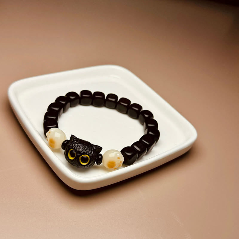 Buddha Stones黒檀かわいい猫 菩提樹 足爪 平和ブレスレット - image 7