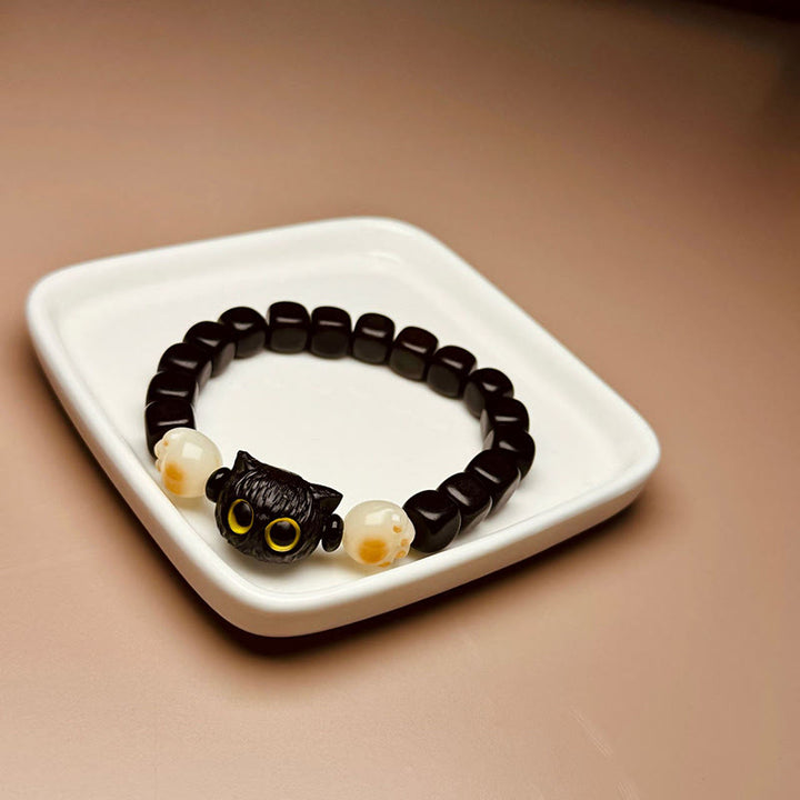 Buddha Stones黒檀かわいい猫 菩提樹 足爪 平和ブレスレット - image 7