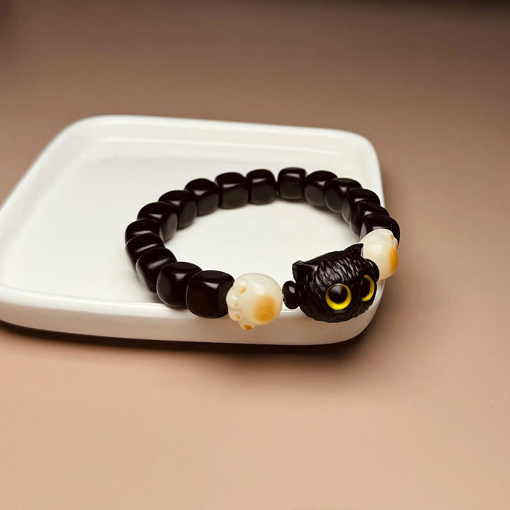 Buddha Stones黒檀かわいい猫 菩提樹 足爪 平和ブレスレット - image 8
