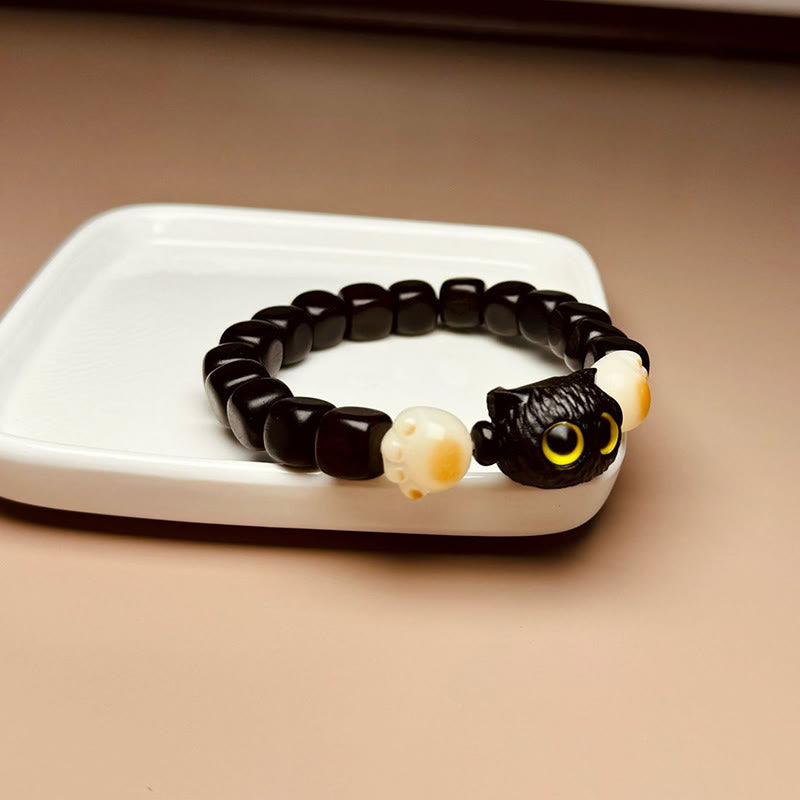 Buddha Stones黒檀かわいい猫 菩提樹 足爪 平和ブレスレット - image 9
