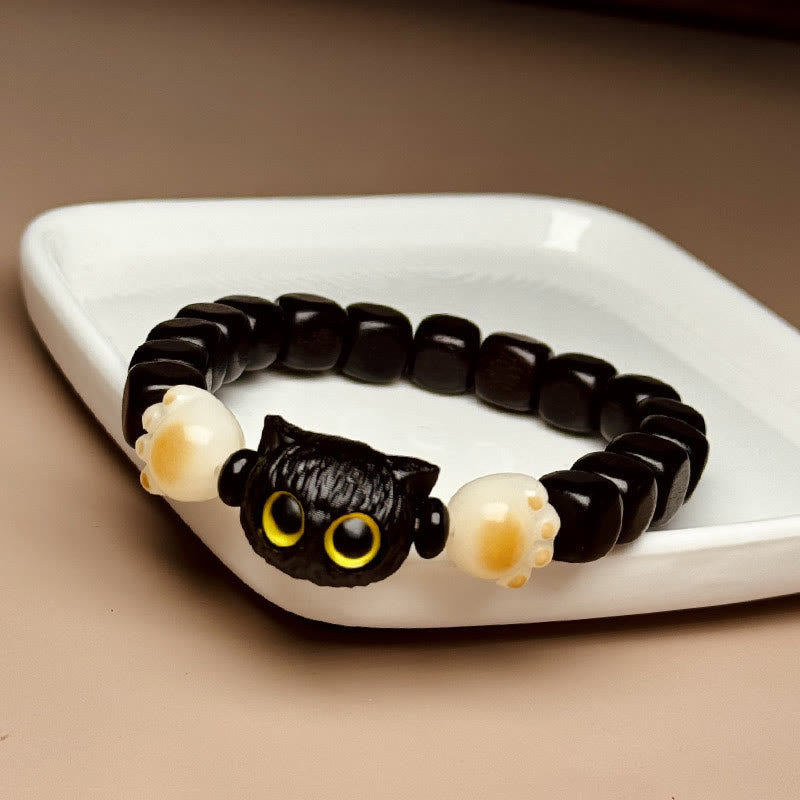 Buddha Stones黒檀かわいい猫 菩提樹 足爪 平和ブレスレット - 黒檀（手首周り14～16cm） - image 1