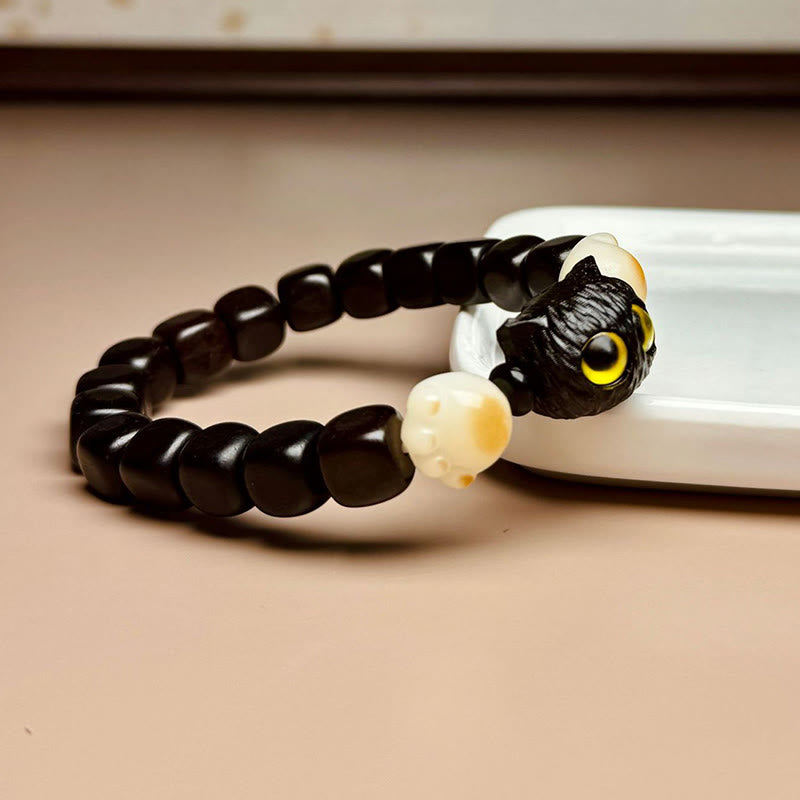 Buddha Stones黒檀かわいい猫 菩提樹 足爪 平和ブレスレット - image 2