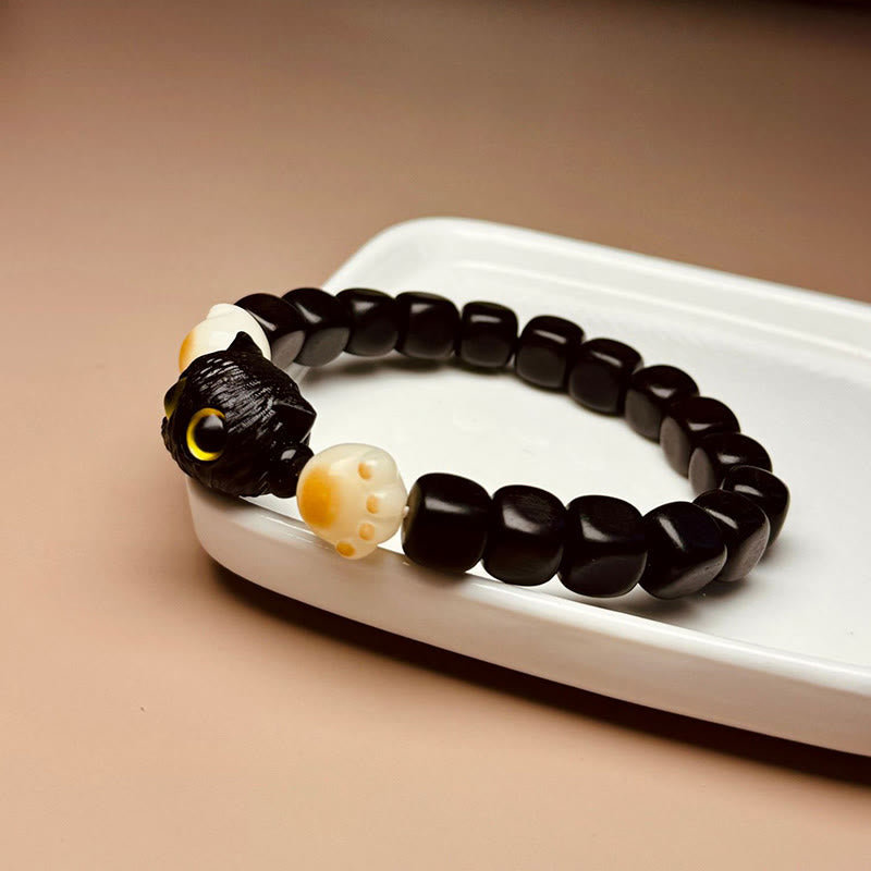Buddha Stones黒檀かわいい猫 菩提樹 足爪 平和ブレスレット - image 3