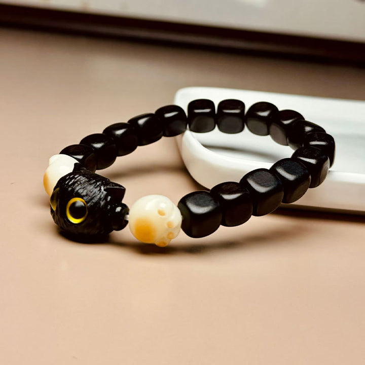 Buddha Stones黒檀かわいい猫 菩提樹 足爪 平和ブレスレット - image 4