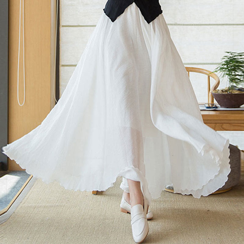 Buddha Stones無地 伸縮性 ハイウエスト リネン スカート - image 16