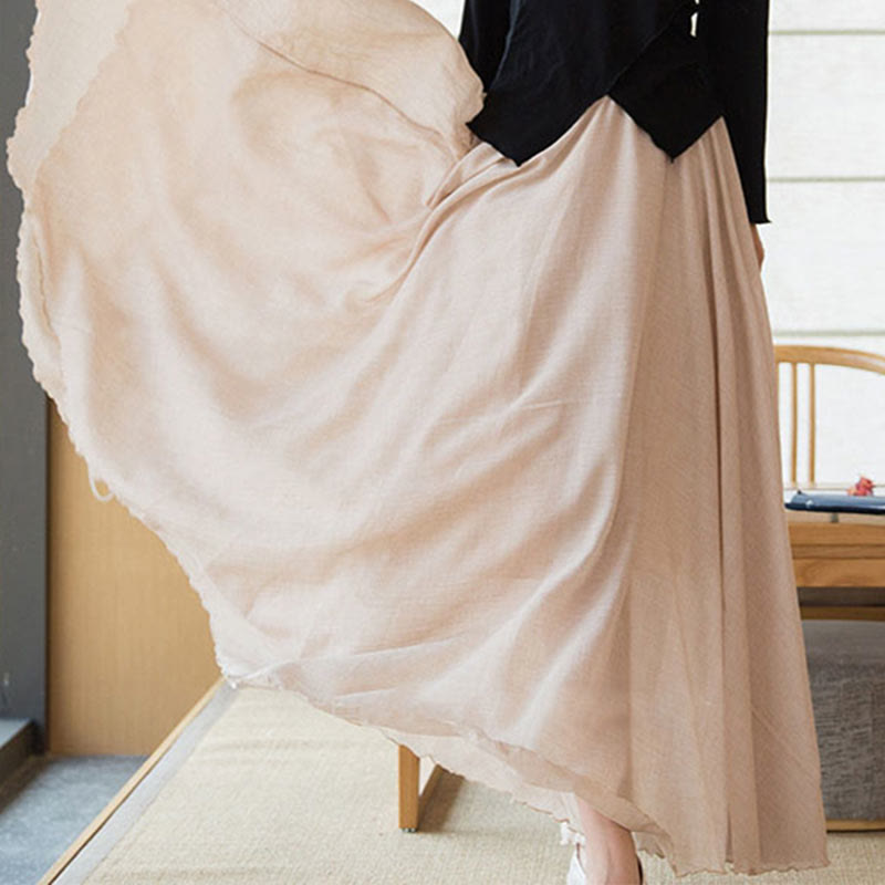 Buddha Stones無地 伸縮性 ハイウエスト リネン スカート - image 32