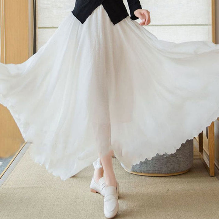 Buddha Stones無地 伸縮性 ハイウエスト リネン スカート - image 18