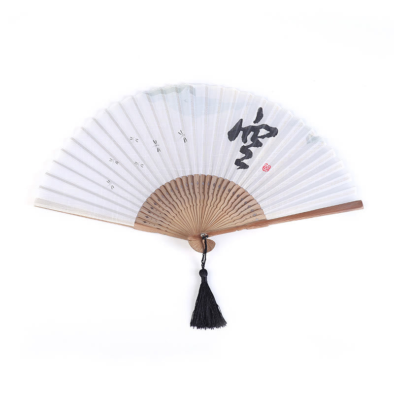 Buddha Stones金蜻蛉 手持ち 綿麻 竹扇子 22cm