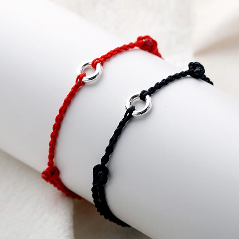 Buddha Stones925スターリングシルバー ピース平和のお守りチャーム幸運の紐編みロープ アンクレット - image 2