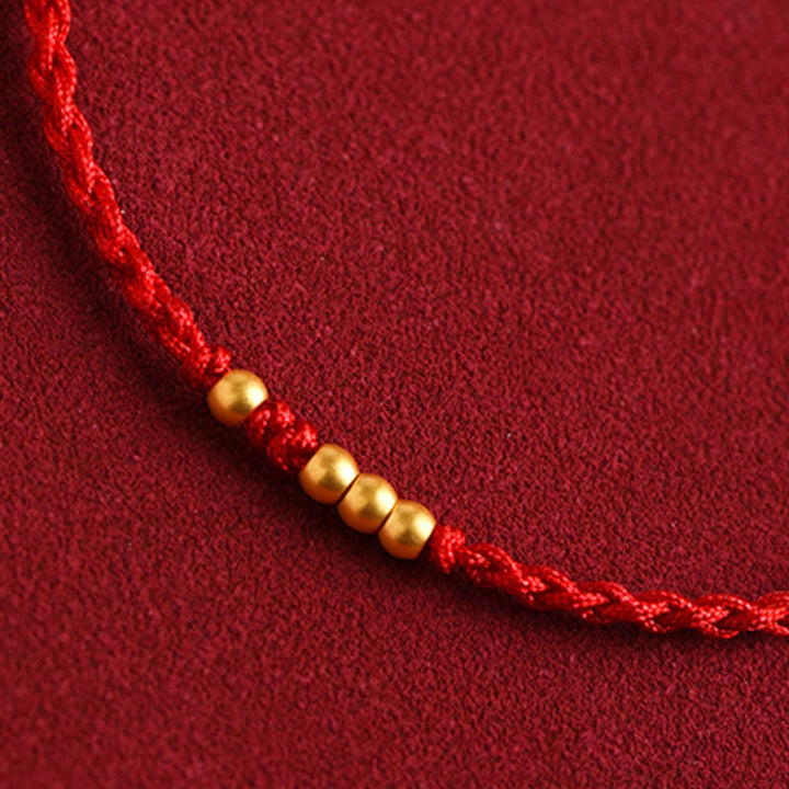 Buddha Stones999 ゴールドビーズ 幸運 編み込み 守護 カップルブレスレット