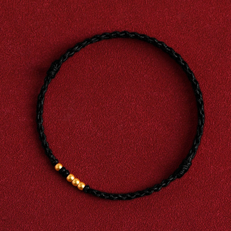 Buddha Stones999 ゴールドビーズ 幸運 編み込み 守護 カップルブレスレット - 黒いロープ（金色のビーズ1個と3個） - 24cm - image 15