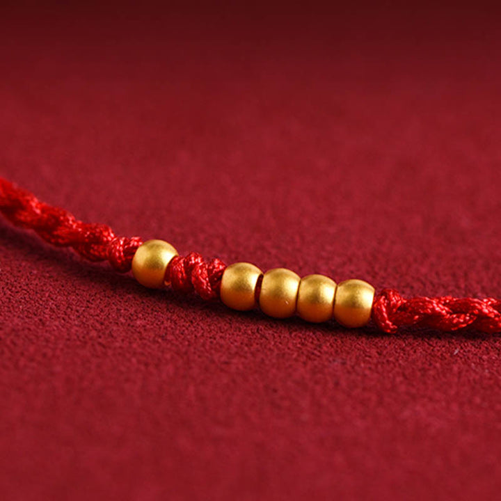 Buddha Stones999 ゴールドビーズ 幸運 編み込み 守護 カップルブレスレット