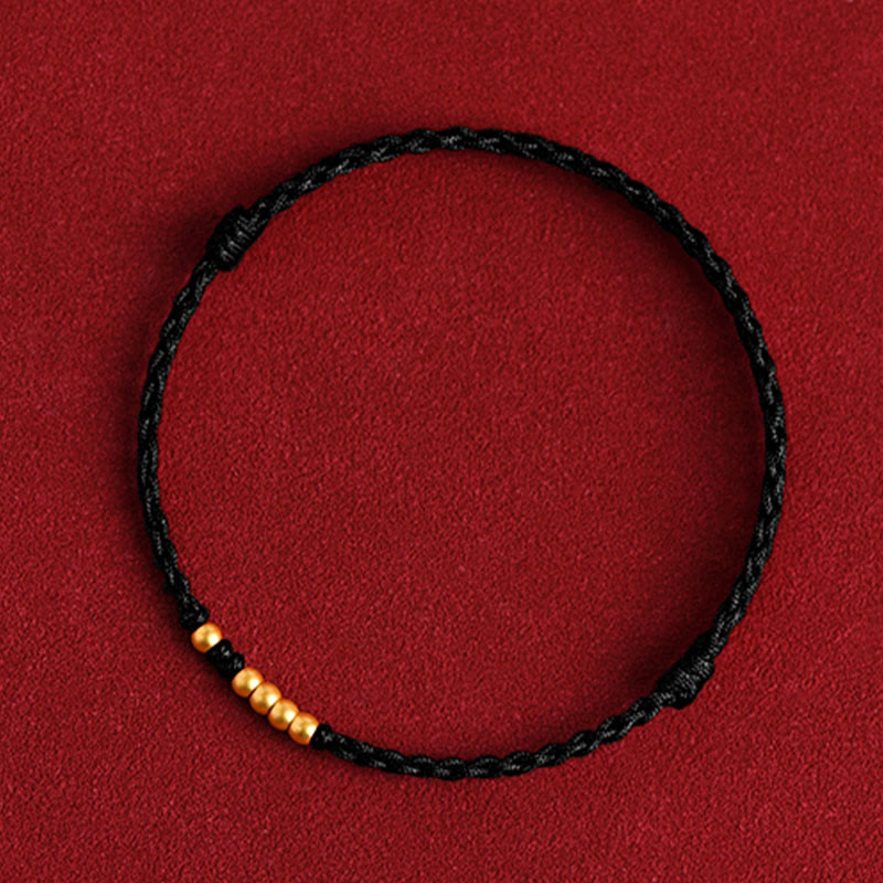 Buddha Stones999 ゴールドビーズ 幸運 編み込み 守護 カップルブレスレット - 黒いロープ（金色のビーズ1個と4個） - 24cm - image 16