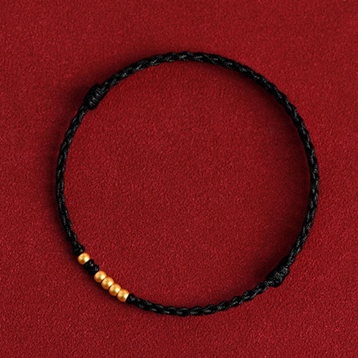 Buddha Stones999 ゴールドビーズ 幸運 編み込み 守護 カップルブレスレット - 黒いロープ（金色のビーズ1個と4個） - 24cm - image 16